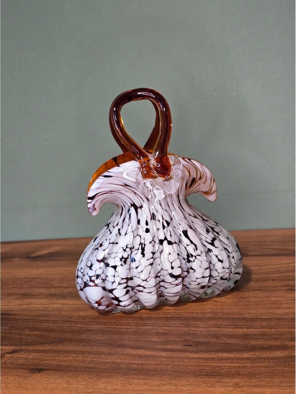 Vintage Murano Style End of Day Splatter Glass Basket Vase